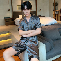 Pajamas mens summer 2021 new ice silk shorts short-sleeved two-piece suit summer silk large size home wear