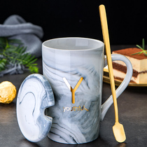 Creative Nordic ceramic cup with lid spoon personality trend Mug Coffee Cup for men and women household water Cup couple Cup