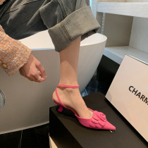 Madame Shuangsong Madame Baotou sandals womens fairy Wind rose Mountain tea Flower Small and fragrant after wind and red fine heel high heel shoes