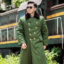 Long military cotton coat mens cold storage winter clothing warm labor insurance work cotton coat Green northeast cotton-padded jacket