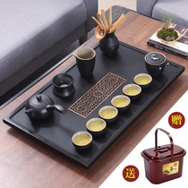 Natural whole black gold stone tea tray Household simple Chinese drainage tea tray Ceramic complete set of Kung Fu tea set