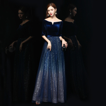 Evening dress female 2021 new velvet banquet atmosphere queen long noble chorus host solo performance suit