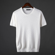 Ice silk sweater mens half sleeve summer thin cutout line clothing plus fat plus size sweater mens short sleeve t-shirt
