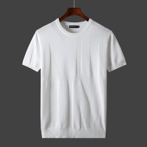 European station light luxury short-sleeved sweater mens ice silk thin summer knitted half-sleeved trend casual round neck tencel top