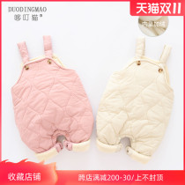 Baby pants girls plus cotton plus velvet jumpsuit boys thick winter pants dark button open gear baby cotton pants