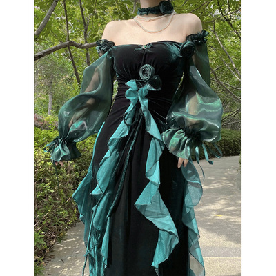 taobao agent Velvet spring elegant long dress, Lolita style, mid-length