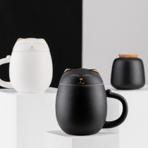 Yue Shu tea cup Ceramic mug with lid lettering cat teacup Filter cup Office woman cute cup