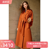 riz caramel 70 cashmere double-sided cashmere coat womens long Hepburn style high-end temperament woolen coat autumn