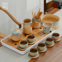 Boyao coarse pottery Kung Fu tea set Household simple Japanese light luxury ceramic Teapot Teacup gift box cover bowl set