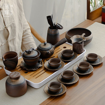 Boyao Japanese-style rough pottery tea set gilt glazed kung fu tea set ceramic whole set of household simple teapot office