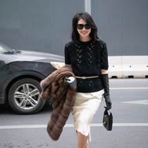 AmandaX begins in romance 100% wool stereo creaty pattern hollowed-out knit short sleeve blouse