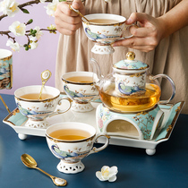 English afternoon tea set high-end fruit teapot glass candle heating household bone china peapot tea cup