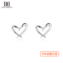 999 Pure Silver Loving Ear Nail Female Brief small ins Wind Earrings 2023 New tide-gas-raised ear-hole earrings