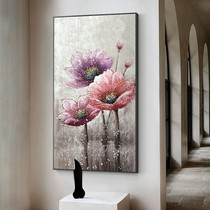 Pure hand-painted oil painting Nordic style light luxury entrance decoration painting abstract flower hanging painting vertical restaurant mural