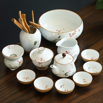 Lingsheng hand-painted ceramic tea set home set small kung fu tea set pottery clay teapot tea cup tea tray office