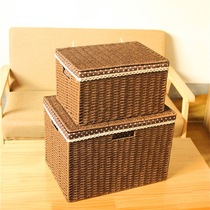 Clothes woven storage basket with lid imitation rattan woven basket sundries storage box clothes storage box straw storage box large