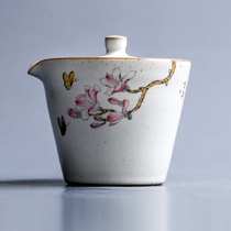 Kung Fu tea Ru kiln hand grab pot large anti-hot Jingdezhen tea set ceramic Magnolia hand-painted Cup Cup single
