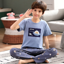 Boys pajamas Spring Summer Short Sleeves Long Pants Cotton Childrens Middle Boy Homewear 9 Sets 12-13 Years Old 15