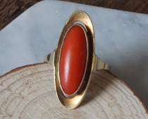 Western antique jewelry collection 585 14K gold deep sea red organic gemstone ring inner diameter 17 2mm
