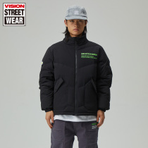 VISION Street Wear Regular version Classic black ink style printed short collar down jacket clothing winter