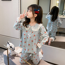 Childrens pajamas girl long sleeve cotton spring and autumn parent-child girl home clothes middle and big child cotton autumn suit summer