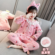 Girls coral velvet pajamas set autumn and winter Children Baby Princess home clothes flannel girl plus velvet thickened