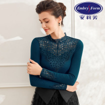 Anolifang Fall Female Lace Small High Collar Warm Blouse Modale Far Infrared Fever Cotton Sweater ED00034