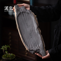 Ceramic rough pottery dead wood tea tray household long dry bubble tea table kung fu tea set Tea Sea water storage and drainage tray pot