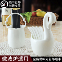 Pure white bone china swan flower basket tableware accessories kitchen storage bone china tableware storage ceramic living room decoration