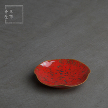 Jingdezhen Ceramic Kiln Red Glaze Handmade Cup Tea Mat Japanese Lotus Tea Cup Coaster Kung Fu Tea Ceremony Parts