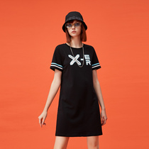 EXR womens short-sleeved dress loose casual simple sports skirt summer new girls mid-length skirt trend