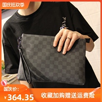 Autumn and winter texture bag leather handbag Plaid envelope bag cowhide hand file bag 10 inch business leisure mens bag