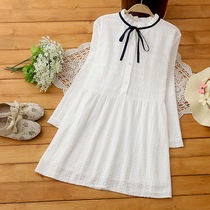 Pregnant womens spring coat double-layer anti-permeable white cotton shirt stand collar tie tie-up Joker shirt dress spring new top