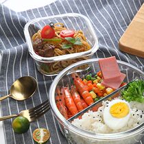 Glass lunch box can be heated by microwave oven. Special student office worker lunch box grid fresh fruit divider type Lunch Bowl