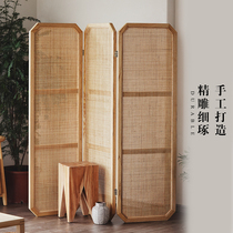 Solid wood screen mobile folding partition rattan Japanese lattice screen into the house to block the decorative folding screen