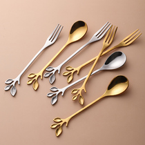 Nordic ins wind 304 stainless steel coffee mixing spoon Fruit fork Cute ice cream small digging spoon Dessert children