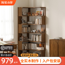 Customized solid wood combination corner bookcase against wall bookshelf cabinet light luxury high-end locker living room is simple modern