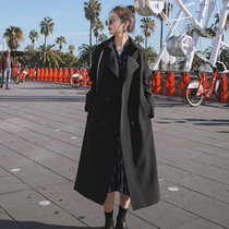 Hepburn style black trench coat women long 2021 Spring and Autumn New thin temperament double breasted fashion coat coat coat