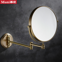 Golden free hole telescopic mirror Nordic Bathroom folding makeup mirror Toilet beauty mirror Bathroom wall-mounted mirror