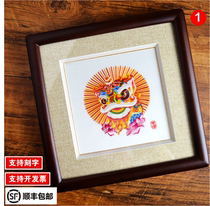 Guangxiu hanging painting Cantonese embroidery Pure hand embroidery Cotton red lion ornaments embroidery diy Lingnan Guangfu characteristics send foreigners
