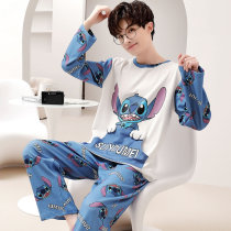 Cotton pajamas mens spring and autumn long sleeves 2022 new Stitch housewear student thin cotton set