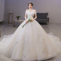 French one-shoulder main wedding dress 2021 New temperament bride summer luxury big tailed tail out of the yarn small light