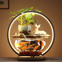 Small transparent glass running water goldfish tank Home entrance desktop home living room Creative mini aquarium with lights