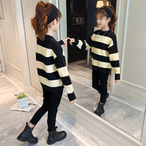 Girls sweater autumn 2021 new children's foreign style children plus velvet padded autumn and winter black knitted bottoming shirt