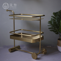  Kou Wu hand push food delivery truck Brass color Nordic golden cake car Frosted hotel drinks Stainless steel ins design