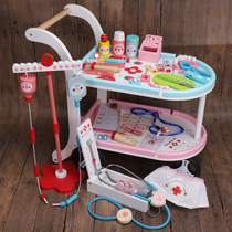 Childrens home doctor Nurse Toy Girl Beating Needle Health Care Suit Wood Emulation Baby Trolley Medicine Box