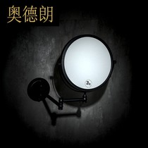 Black all-copper Bathroom magnifying makeup mirror European toilet wall-mounted telescopic folding rotating double-sided Beauty Mirror