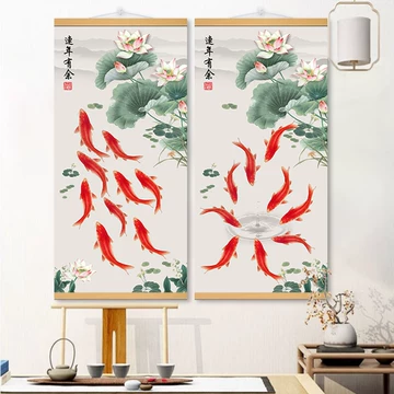 荷花九鲤图轴-荷花九鲤图轴促销价格、荷花九鲤图轴品牌- 淘宝