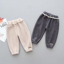 Baby girl plus velvet pants autumn and winter one-year-old baby big pp autumn thickening one-year-old child female treasure outside wearing winter