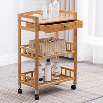 Beauty salon solid wood trolley Health hall spa nail art Wooden tool cart shelf with drawer cart